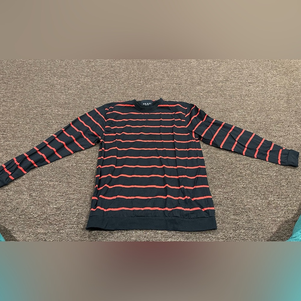 EUC Skazi New York L Men's Black and Red Striped LS casual tee shirt